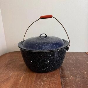 Classic Black Speckled Enamelware Pot with Lid